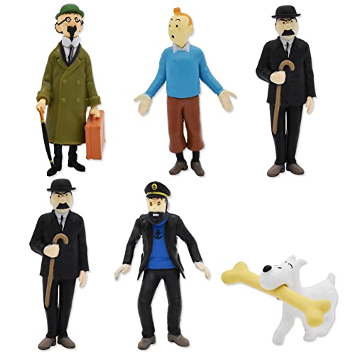 Nesloonp Mini Figuren Set, 6pcs Figurines Cake Toppers, Tintin Cake Topper Figurines Poupée Dessin Animé Mini Figurine Collection Décoration Gâteau Faite Main/Décoration de Gâteau