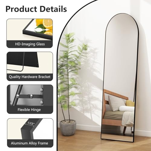 Image of VENETIAN IMAGE Floor & Wall Mount Full-Length Mirror | Arch Top Design | Perfect for Bedroom, Dressing Room, Hallway (Black, 160x50 cm).