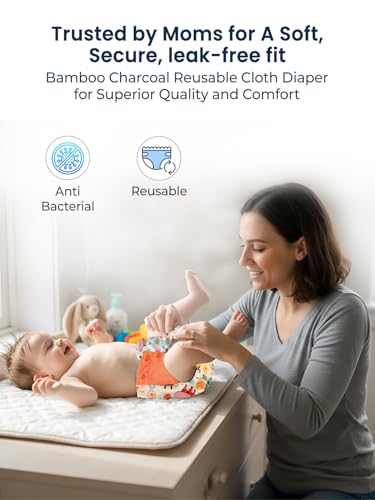 Image of POLKA TOTS Reusable Cloth Diapers for Babies | Adjustable Leak-Proof Cotton Nappies | High Absorbent & Washable Diaper with Leak-Proof Cover & 5-Layer Bamboo Charcoal Insert for Newborns (0-24 Months)