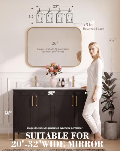 Image of Beionxii 4 Light Bathroom Light Fixtures, Blac and Gold Vanity Lights with Clear Glass Shades, Vanity Lights Over Mirror, Wall Sconces for Kitchen Living Room Hallway Cabinet Porch, BX-VL01BKG-4CG