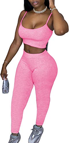 Women's Two Piece Tracksuit Sets Fitness Workout Activewear 2 Piece Outfits Crop Top Pant Sportswear (Pink, L) Cover