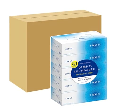 【Amazon.co.jp限定】エリエ一ル 箱ティシュー プラスウォーター(+Water) 180組 4個入り 【ハーフケース品】