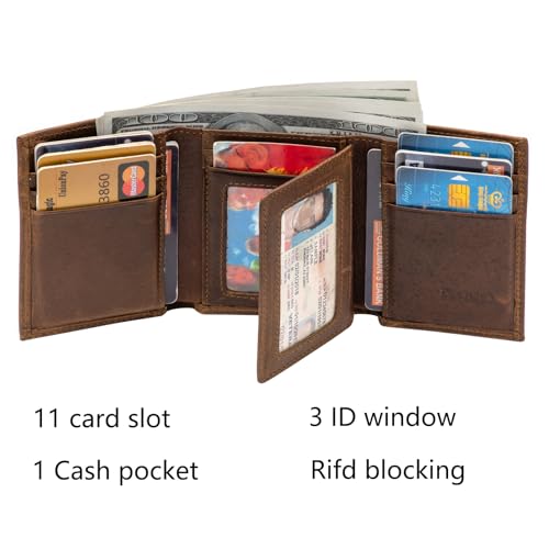 Mens Leather Wallet，Mens Trifold Wallet Rfid Blocking Genuine Leather Wallet For Men（ brown)2