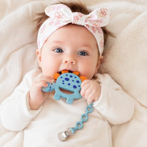 Image of Bebe Mondo Dinosaur Baby Teething Toys 3-6 6-12 Months, Teethers for Babies 0-3-6-12 Months for Teething Relief, Baby Gift, Baby Teether Toys, Silicone Sensory Toys, Soft-Textured Infant Toys