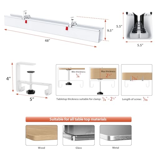 Image of Univivi No Drill Under Desk Cable Management Tray, 48 inch Cord Organizer for Table, Clamp /Screw Mount Desk Cable Management, Premium Fabric Cable Management Tray for Office, Home (Extra Large)