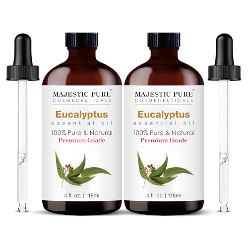Majestic Pure - MAJESTIC PURE Eucalyptus Essential Oil | 100% Pure and Natural Eucalyptus Oil | Premium Grade Essential Oils for Hair Care, Home Diffusers, Skin, Aromatherapy, Massage and Humidifiers | 118 ml (Set of 2)