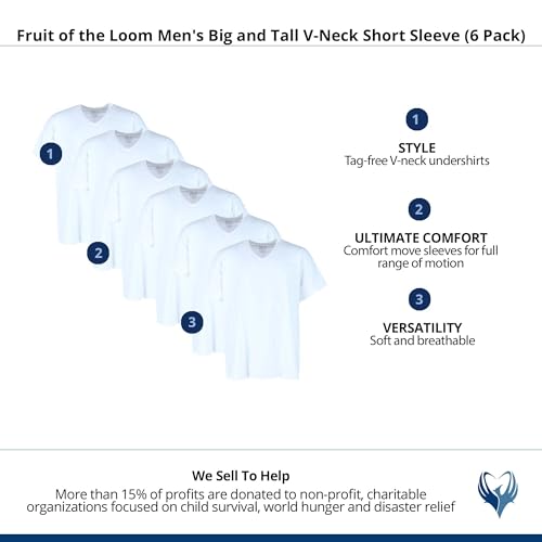 Fruit of the Loom 194422052744 Men Short Sleeve V-Neck T-Shirt White - 3XL - Pack of 64