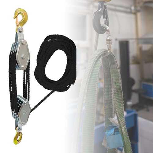4-Rad-Stahlrollenblock – 20 M Schwarzes Seil, Handseilzug Zum Heben Schwerer Gegenstände, Vielseitiges Schwenkdesign Für Effizientes Lasthandling Und Einfache Montag