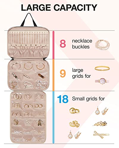 BAGSMART-Jewelry-Travel-Organizer-CaseHanging-Roll-Jewelry-Bag-for-Travel-with-PocketsLarge-Capacity-Jewelry-Roll-for-RingsNecklacesEarringsBraceletsBraceletsPortable-Travel-EssentialsBlack