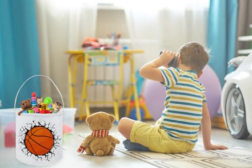 Image of Basketball Bucket,Kids Bucket, Small Gift Bucket with Handles for Kids Room Decor.Toy Bucket.(Basketball)