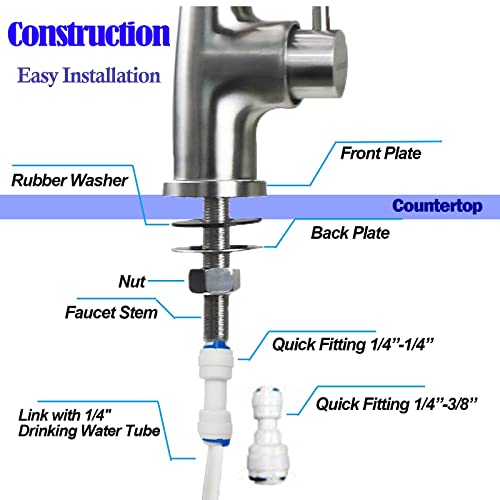 Water Filter Faucet, Fits Most Reverse Osmosis Water Filtration System, Kitchen Bar Sink Purifier Drinking Water Faucet, Stainless Steel，Lead-Free, Brushed, Single Handle #TOP4
