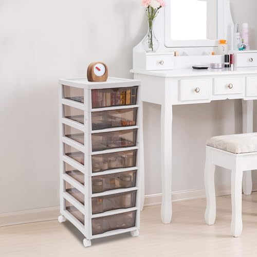 KEESUNG Cajón debajo del escritorio, torre de almacenamiento, armario de plástico con 7 cajones, organizador cosmético para cocina, baño, sala de estar, oficina