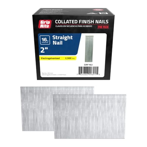 Grip Rite Prime Guard GRF162 16-Gauge Galvanized Straight Finish Nails 2-inch (2,500 per Pack), Steel, Flat, Others