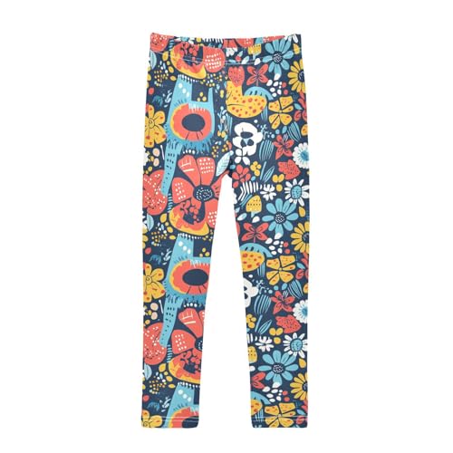 Colorful Flower Floral Colors Girls Casual Leggings for Kids Printed Long Pant Bottoms Stretch and Soft