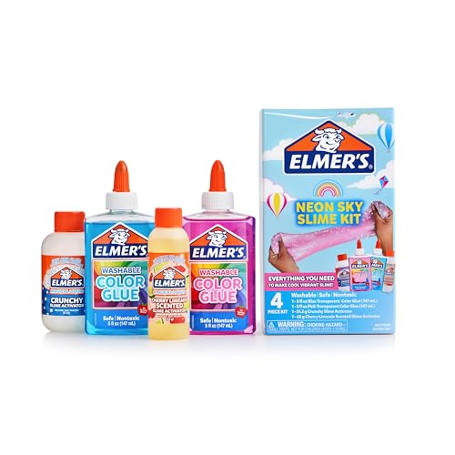 Elmer’s Neon Sky Slime Kit, Slime Supplies Include Transparent Color Liquid Glue, Crunchy Slime Activator, Cherry Limeade Slime Activator, 4 Count