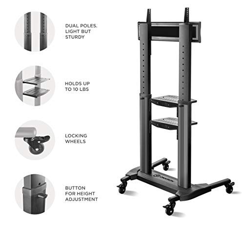 ONKRON Universal Mobile TV Stand with Shelves TV Cart on Wheels for 40” – 75 Inch Flat Panel Curved LCD LED OLED Screens up to 100 lbs TS27-71 (Black)