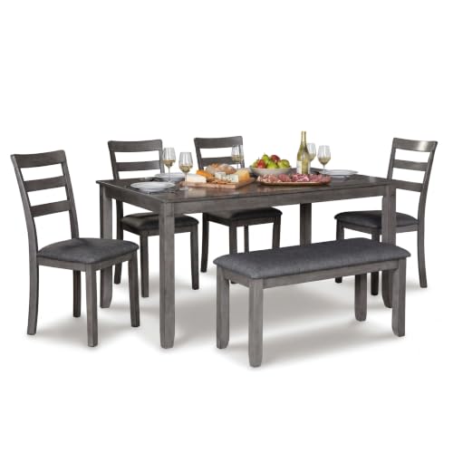 Signature Design by Ashley 6-Piece Dining Table Set with Bench, Gray - image 1