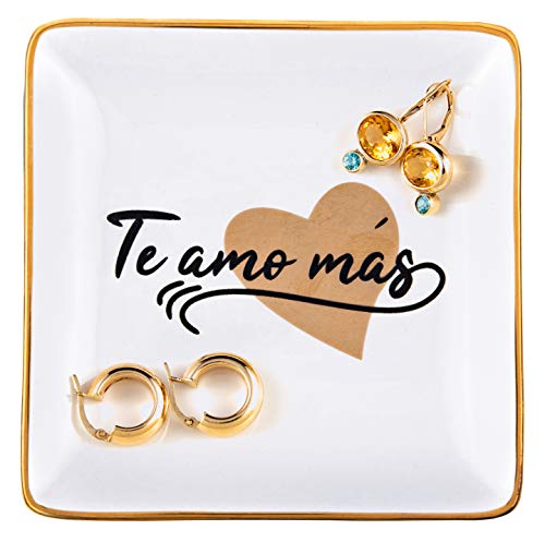 RELISSA Gifts for Wife from Husband, Regalo para Esposa - Te Amo Gifts for Women, I Love You Gifts for Her, Romantic Gift for Girlfriend, Regalo de San Valentin para Mujer - Jewelry Tray Trinket Dish (Te Amo Mas)