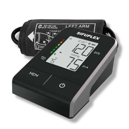 Sifuplex Blutdruckmessgerät Oberarm – Präzises Blutdruck Messgerät mit WHO-Klassifikation – Pulsmesser & Arrhythmie-Erkennung – Für 2 Nutzer, USB-C