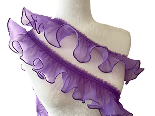 PEPPERLONELY 1 Yard 3 Inch Wide Chiffon Lace Mesh Gauze Ruffles Lace Trim for Wedding Decoration Gift Wrapping Tutu Skirts - Purple