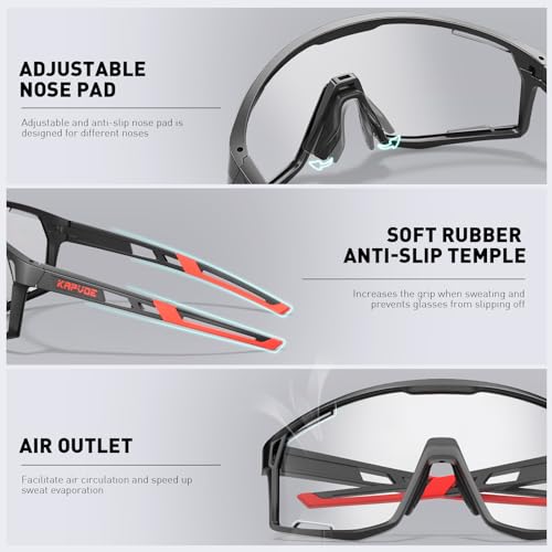 KAPVOE Photochromic Cycling Glasses Men Mountain Bike Sunglasses Women Clear MTB Sports Goggles Transition Bicycle Glasses Triathlon Running UV Protection Dark Gray - Image 4