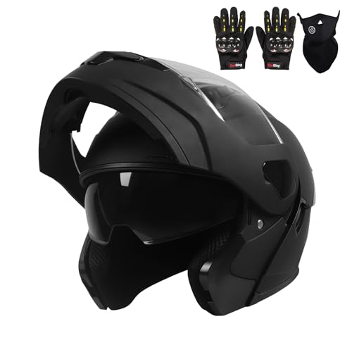 Adult Modular Motorcycle Helmets, DOT Approved Flip up Dual Visor Full Face Helmet for Men Women...
