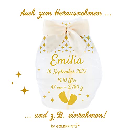 goldprintz I personalisierte Windel im Doppelpack I 2 Stück für 1 Preis I Geburtsdaten eures Babys I zur Geburt oder Taufe für Mädchen I individuelles Geschenk und Erinnerung