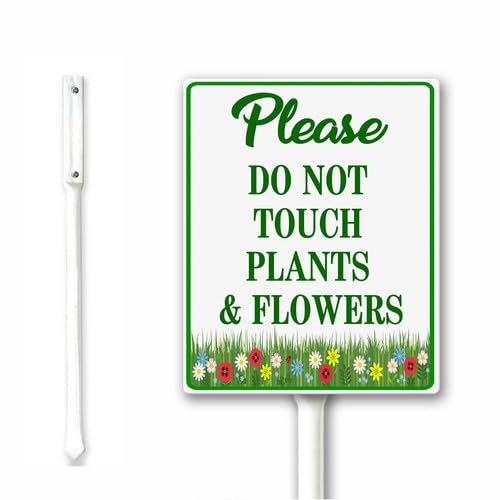 Do Not Touch Plants & Flowers Yard Sign With Stake, Keep Off Do Not Pick Flowers Garden Sign, Sturdy Aluminum Yard Decor Rust Free 20x30 CM