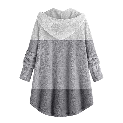 Jaqueta feminina de lã de inverno com capuz de pele com botão quente sherpa casacos felpudos leves m