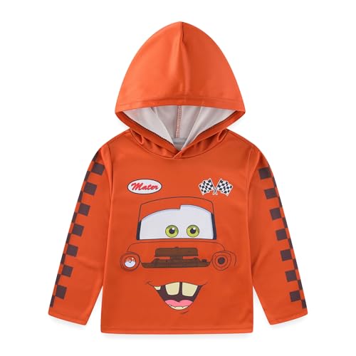 Disney Cars Lightning McQueen Tow Mater Boys Long Sleeve Hooded Shirt for Toddler and Big Kids Brown
