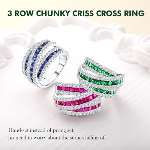 Crossover Statement Ring Wedding Bands 925 Sterling Silver Created Gemstone Chunky Wide Band Rings for Women Men Cocktail Anniversary Jewelry Size 6-10 (with Gift Box)4