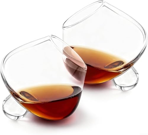 Copas de vino sin tallo de 235 ml, vaso de whisky giratorio pequeño vaso de vino con diseño geométrico inclinable para club bar, karaoke, hogar, fiesta (2 unidades)