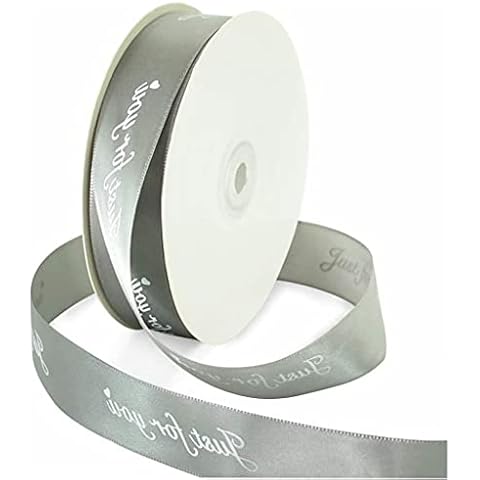 HUASHENG 1 Inch Wide Satin Ribbon Roll, 50 Yards Grosgrain Ribbon Crafts Fabric Solid Ribbons, "Just for You" Printed Ribbon,Used for Weddings, Christmas, Floral Art, Birthday Parties (Gray) Cover
