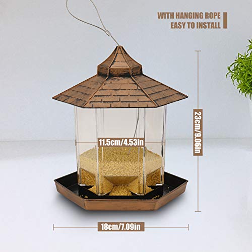 Mangeoire à Oiseaux, Mangeoire Oiseaux Exterieur, Mangeoire à Oiseaux Suspendue, Grande Capacité étanche Hexagonale Jardin Mangeoire à Graines pour Oiseaux Sauvages Suspendue (Marron) – Image 4