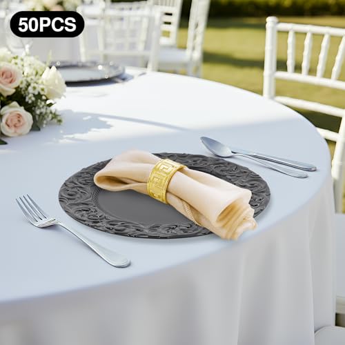 50 platos cargadores reutilizables redondos de plástico de 13 pulgadas miniatura 2