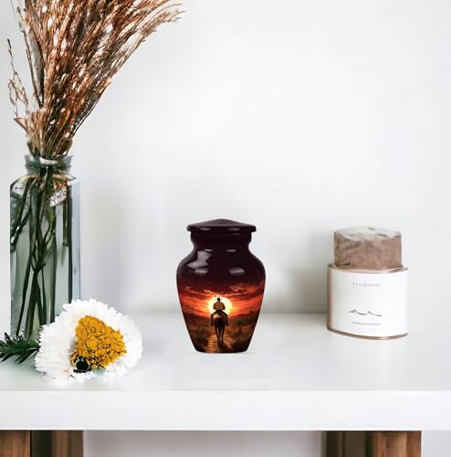 Image of Cowboy Urn for Ashes for Women - Mini Urns for Human Ahses - Keepsake Cremation Holders for Women - Memorial Urns for Human Adult Man(Size:- 3 inch 1Pc)