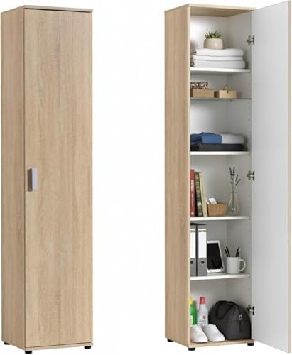 Armoire étroite multi-usages de 40 cm de large avec 1 porte et 4 étagères, Armoire universelle pour le ménage, l'entrée, le bureau ou la chambre à...
