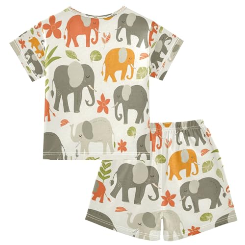 senya Short Sleeve Pajamas Sets Summer Cotton Sleepwear Grey Orange Elephants2