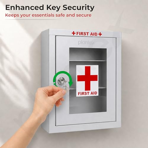 Image of Plantex Metal First Aid Box /Emergency Medical Kit Box for Medicine Storage /Multi Compartment for Medicine Organizer First Aid Kit Box with Key Lock - Pack of 5 (White)