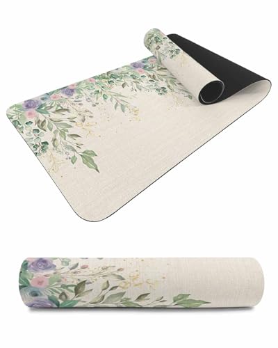 Debedcor Heat Proof Table Pads Waterproof Decorative, Eucalyptus Leaves Rustic Non-Slip Table Countertop Protector, Pastoral Floral Burlap Insulation Mat for Kitchen Room, 40 x 12 Inches