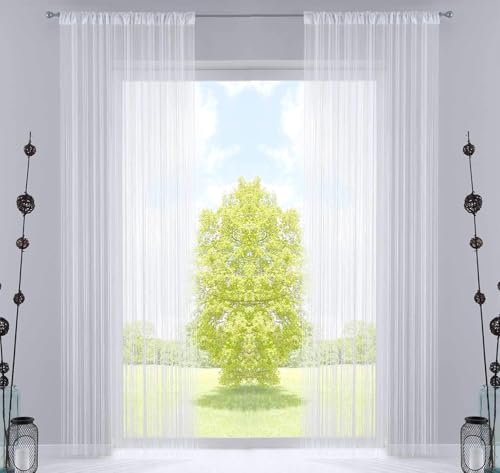 2er Set Fadengardine, HxB 250x140 cm, Weiß Lurex mit Tunneldurchzug und...