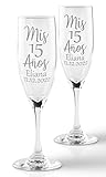 C AND C STOCK Personalized Quinceanera Toasting Flutes -Split Font -Set of 2 glasses for toasting - 15th Birthday Gift - Mis 15 Anos - Sweet 15
