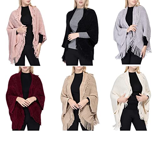 Elegant Fall Scarf for Women, Shawl Cape Acrylic Solid Cardigan Fringe Warm Winter Clothes Accessories Gift4