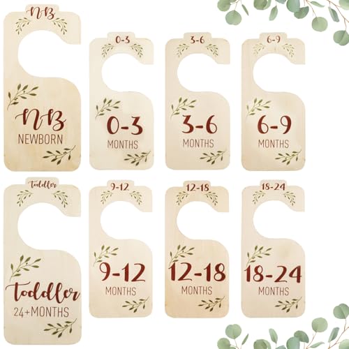 Image of WAQYGZO 8 Pcs Wooden Baby Closet Dividers - Boho Style Double-Sided Clothes Hanger Organizer from NB to 24M