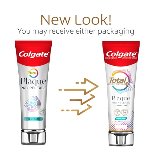 Image of Colgate Total Plaque Pro Release Fresh Mint Toothpaste, Anticavity Fluoride Toothpaste, Fights Plaque, Bad Breath, Tartar Buildup, and Helps Protect Teeth from Sensitivity, 3.0 oz (Pack of 2)