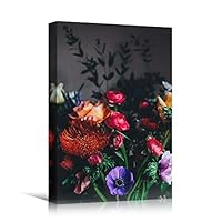 Canvas Wall Art Red Arrangement Bouquet Expressive Floral Multicolor Photography Romantics - 12x18 inches