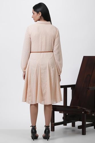 Image of W for Woman Pink Solid Jacquard Flared Dress
