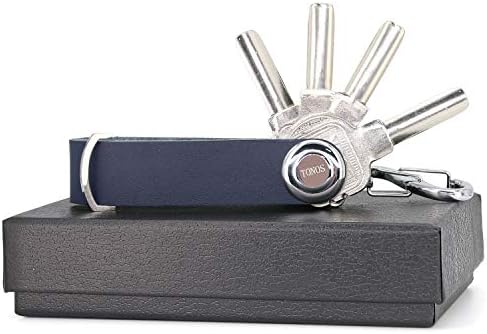 TONOSSmart Compact Leather Key Organizer Secure Locking Mechanism Space Saving Leather Key Holder - Expandable Key Holder (8 Keys) Slim Smart Key Chain Made by Premium Quality Real Leather (Noble Navy)