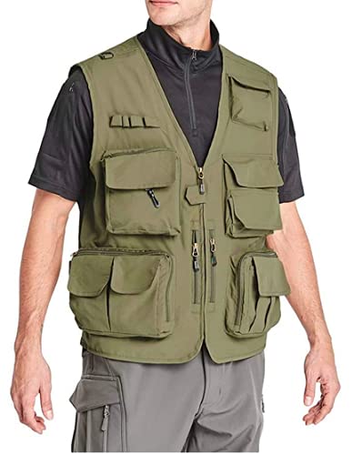 Colete Masculino de Malha de Verão com Zíperpara Pesca e Fotografia Multi-Bolsos Secagem Rápida Cinz