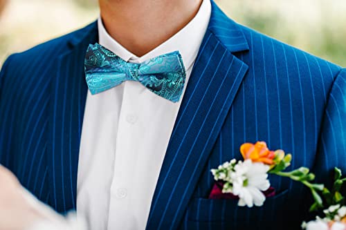 Image of HISDERN Bow Ties for Men Paisley Floral Pre-tied Bowtie Pocket Square Set Men's Formal Bow Ties Wedding Party